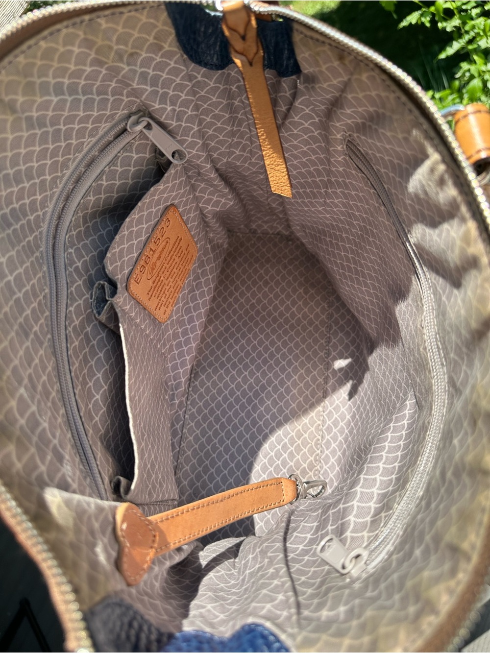 Brighton Navy Blue pebbled leather with Tan Leather Patch Tote - Picture 8 of 15
